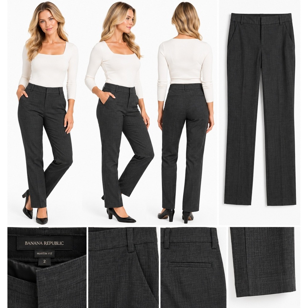 Banana Republic Martin Fit Pants Womens 2 Gray Straight Leg Career Workwear Chic